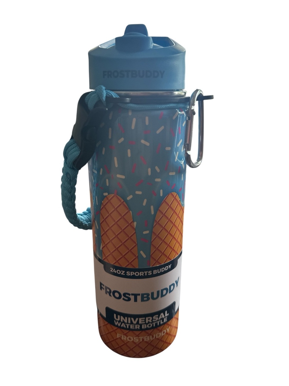 FrostBuddy Blue Ice Cream Cone Sports Water Bottle NEW 24oz